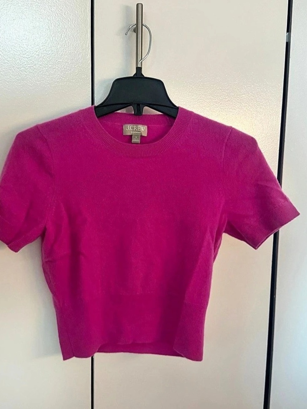 J.Crew Cashmere Short-Sleeve Crewneck Sweater Cashmere magenta pink